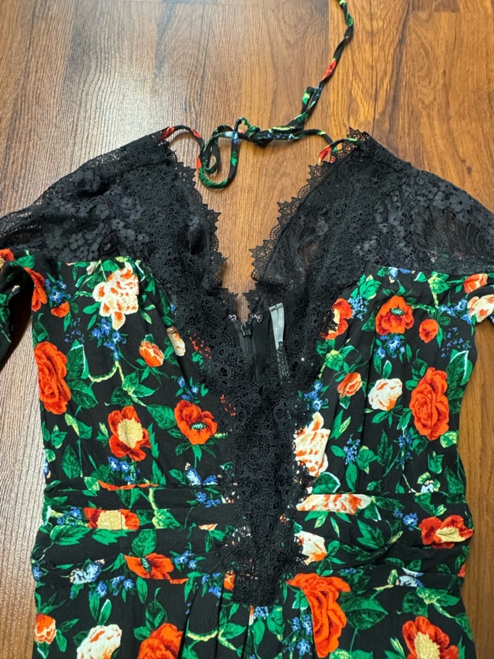 Anthropologie V Neck Mini Dress Black Floral Size 4 - Picture 12 of 16